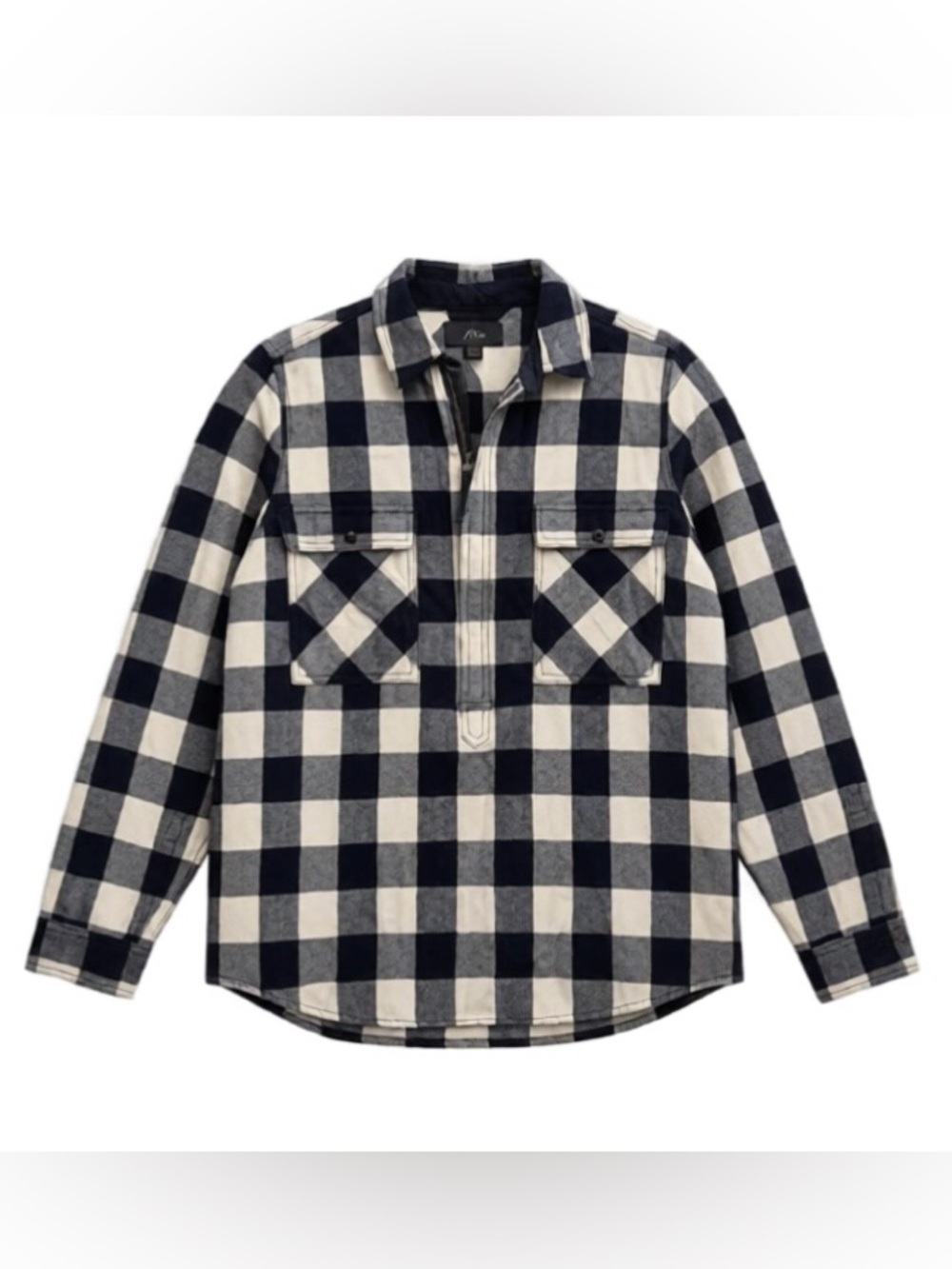 J. Crew Plaid Half‑Zip Flannel Shirt Jacket - Navy & White